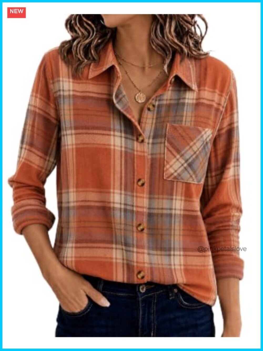 Women's Plaid Button Down Shirt Long Sleeve Collared Cotton Blouse